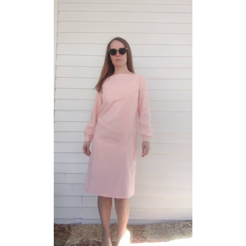 60s Pink Mod Dress Long Sleeve Shift S XS